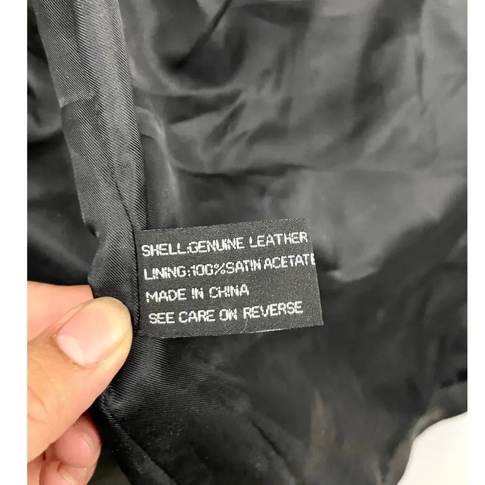 VTG Black Genuine Leather Jacket LARGE Lined Button Collar Lucky Leather Company